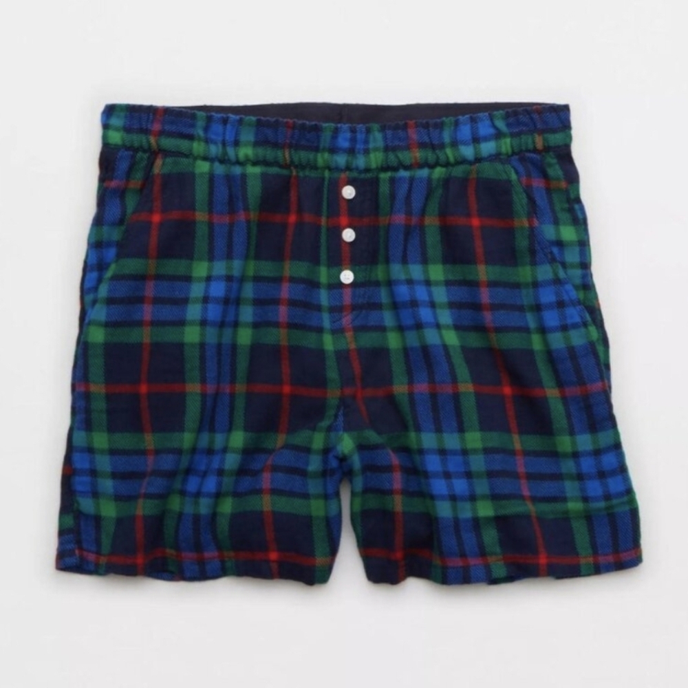 Aerie Flannel High Waisted Skater Pajama Boxer Shorts Plaid S